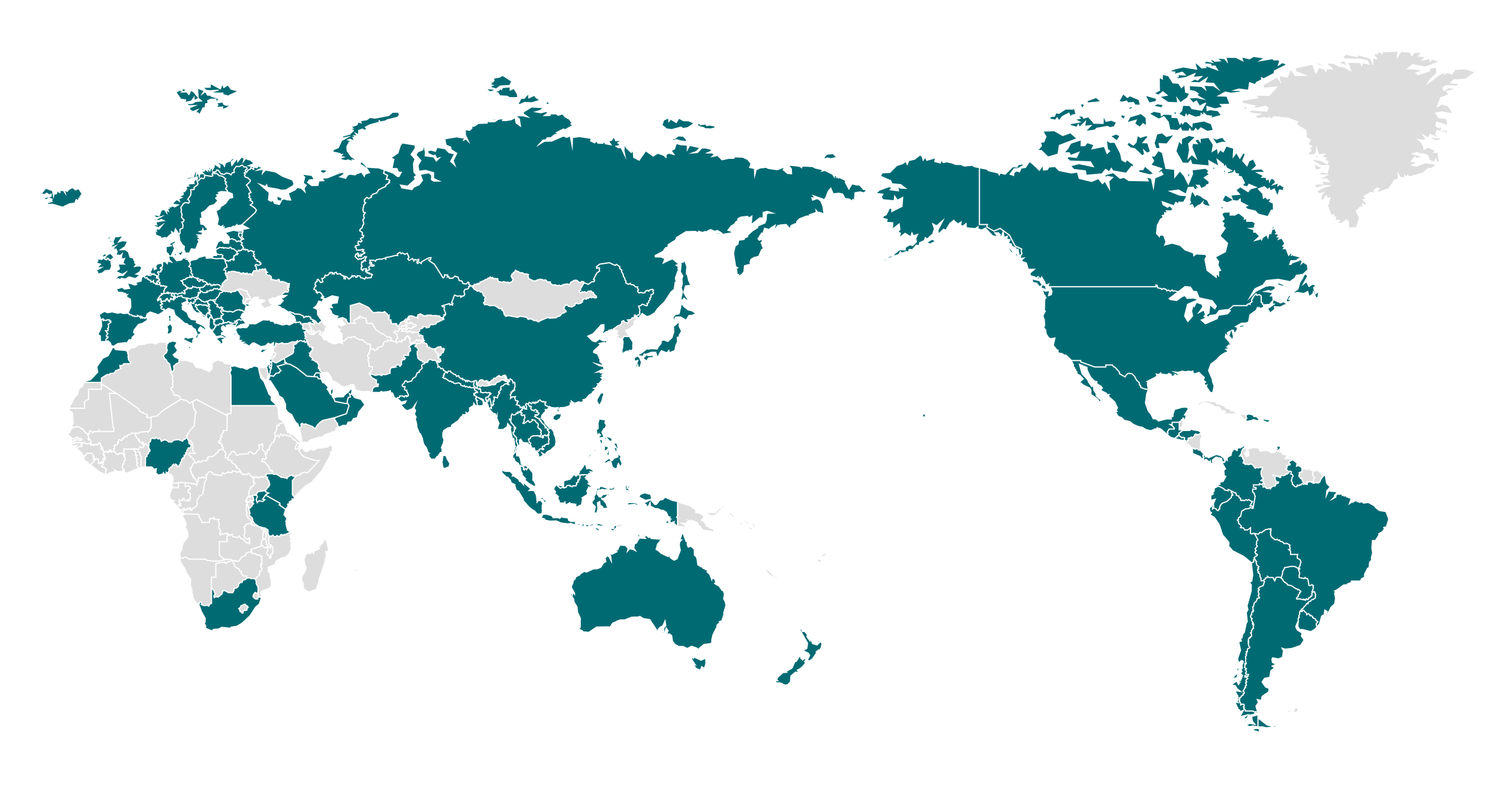 A map showing countries operating e-waste collection and recycling programs.
